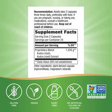 Nature's Way Kudzu Root supplement label showing dosage recommendations, supplement facts including proprietary blend, and ce