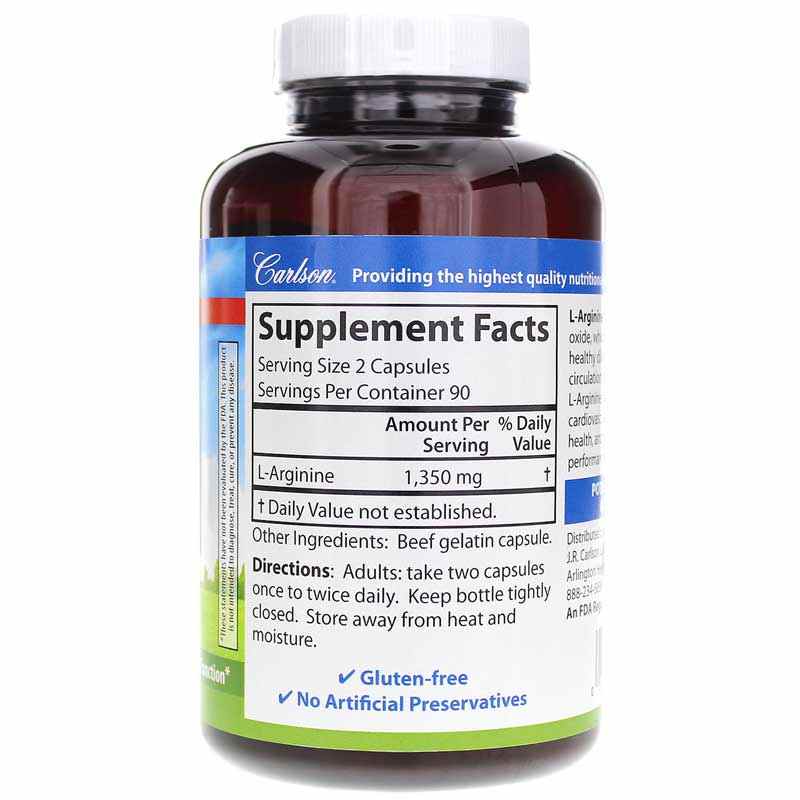L-Arginine 1350 Mg, 180 Capsules, by Carlson Labs, image #2