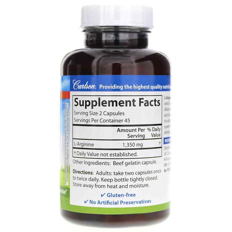 L-Arginine 1350 Mg, 90 Capsules, by Carlson Labs, image #2