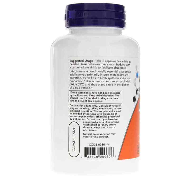 L-Arginine Capsules 500 Mg, 100 Capsules, by NOW Foods, image #3