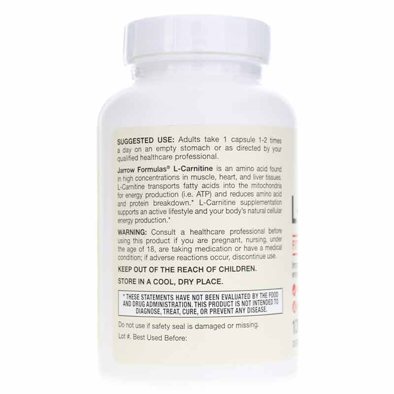 L-Carnitine 500 Mg, 100 Veg Capsules, by Jarrow Formulas, image #3