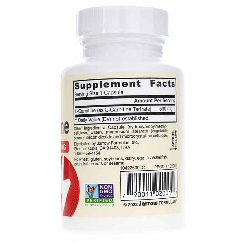L-Carnitine 500 Mg, 50 Veg Capsules, by Jarrow Formulas, image #2