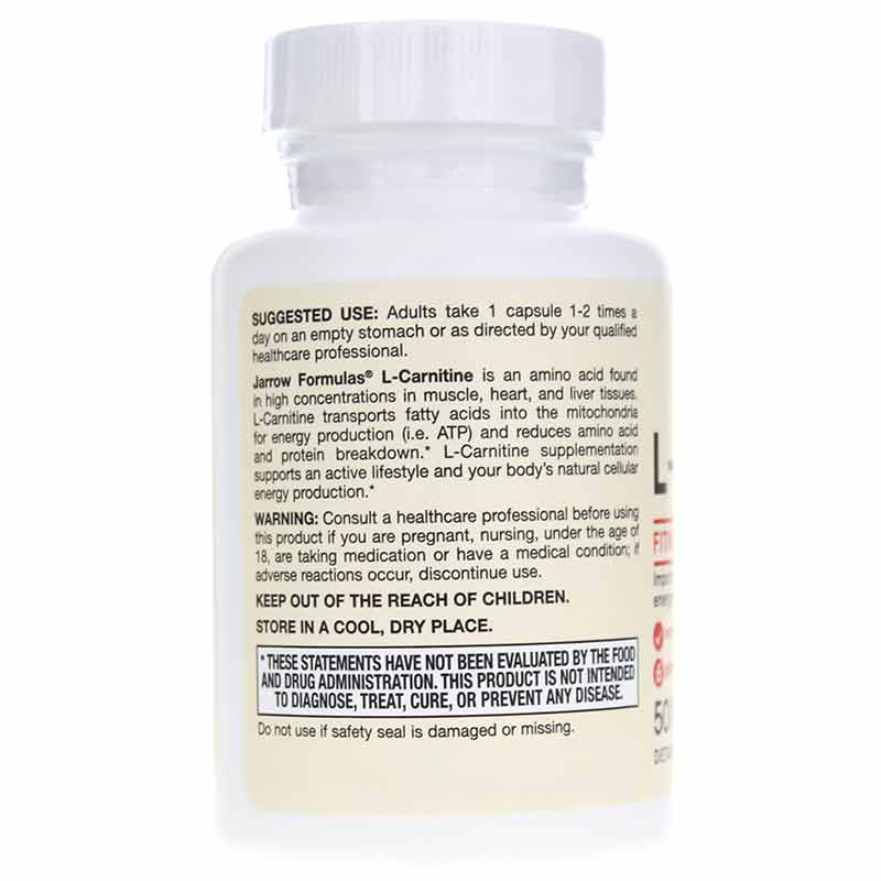 L-Carnitine 500 Mg, 50 Veg Capsules, by Jarrow Formulas, image #3