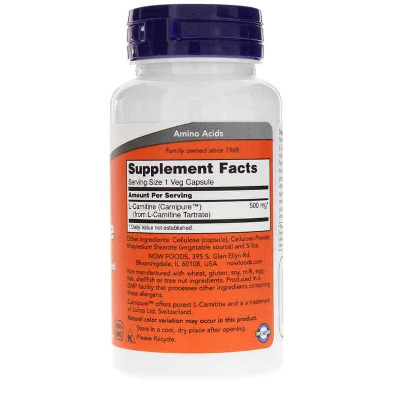 L-Carnitine Capsules 500 Mg, 60 Veg Capsules, by NOW Foods, image #2