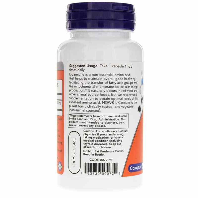 L-Carnitine Capsules 500 Mg, 60 Veg Capsules, by NOW Foods, image #3