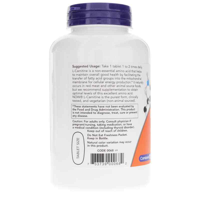 L-Carnitine Tablets 1000 Mg Double Strength, 100 Tablets, by NOW Foods, image #3