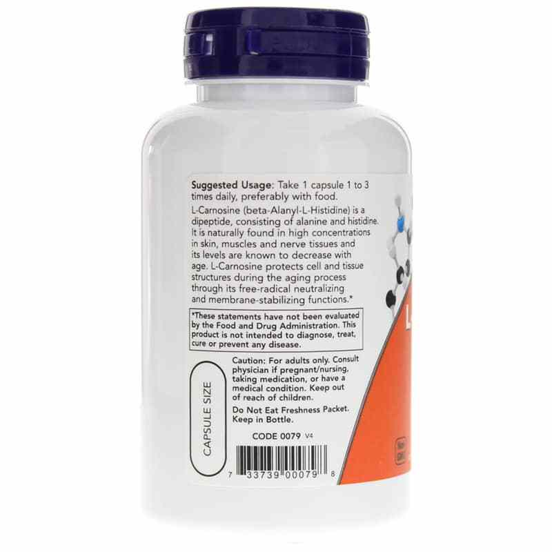 L-Carnosine 500 Mg, 100 Veg Capsules, by NOW Foods, image #3