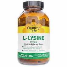 L-Lysine 500 Mg, 250 Vegan Capsules, by Country Life