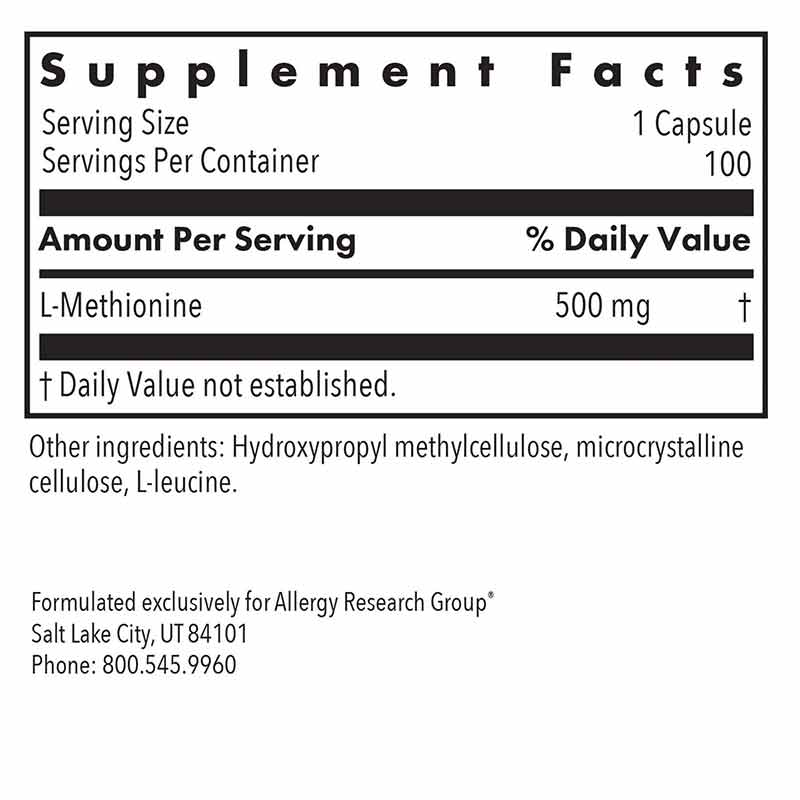 L-Methionine 500 Mg, by Allergy Research Group, image #2