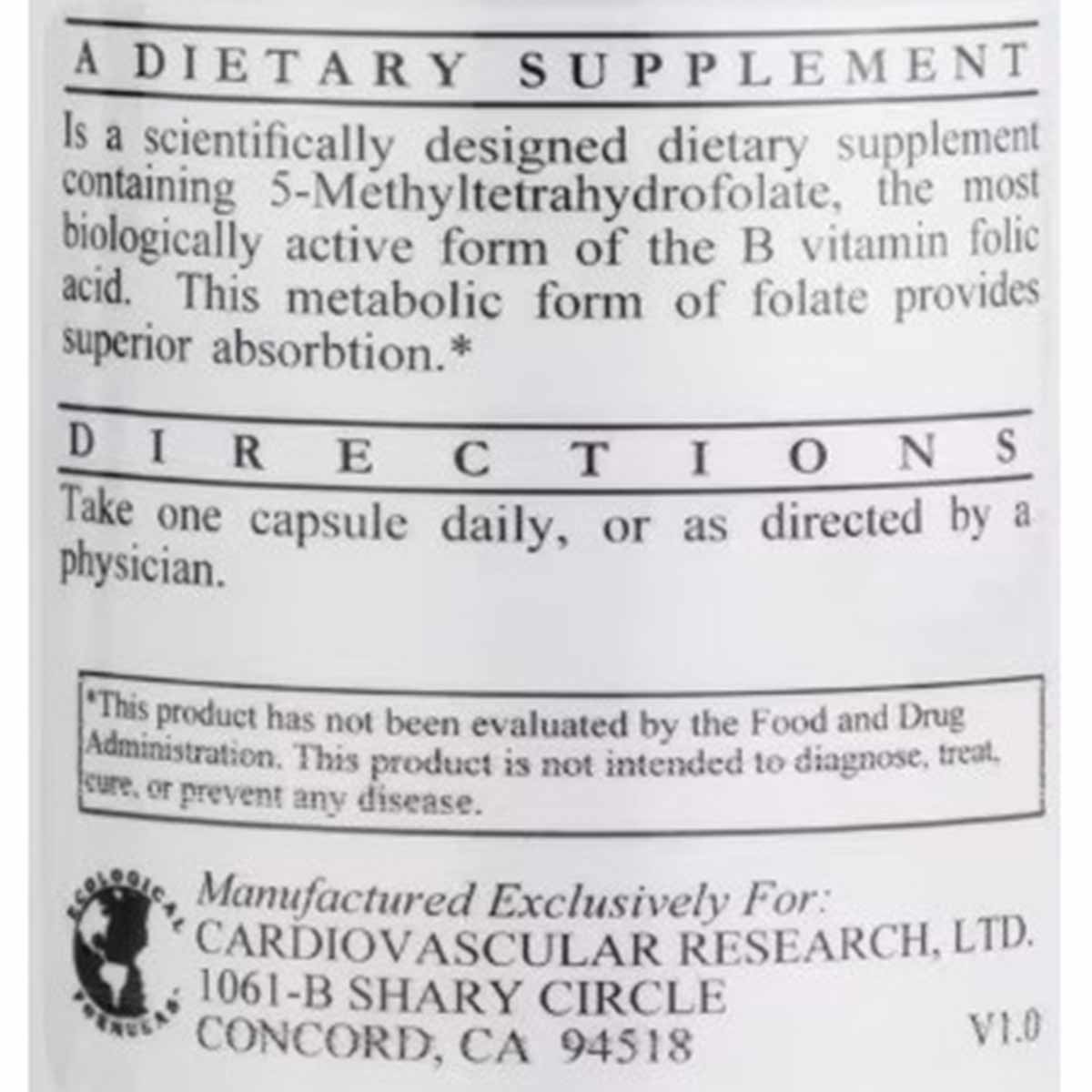 L-Methylfolate, 100 Capsules, by Cardiovascular Research