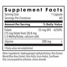 Supplement Facts label showing L-Methylfolate 15 mg per capsule, 60 servings per container, with ingredient list.