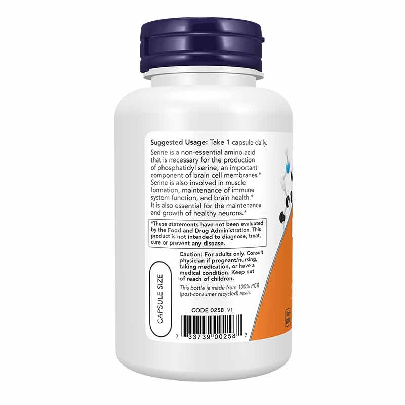 L-Serine 500 mg, 120 Veg Capsules, by NOW Foods, image #3