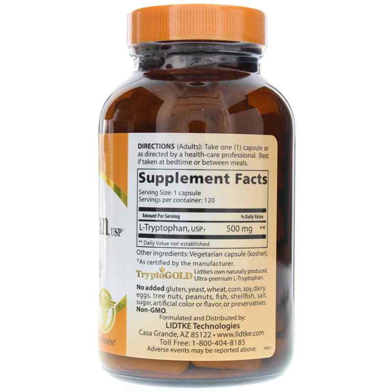 L-Tryptophan 500 Mg, 120 Vegan Capsules, by Lidtke, image #2