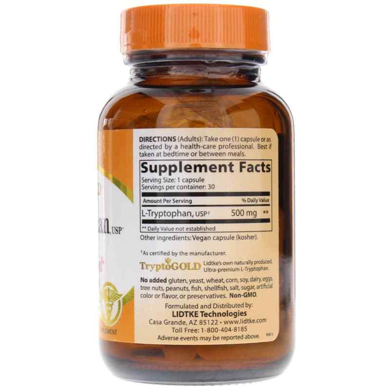 L-Tryptophan 500 Mg, 30 Vegan Capsules, by Lidtke, image #2