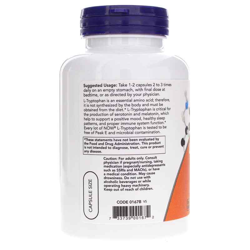 L-Tryptophan 500 Mg, 120 Veg Capsules, by NOW Foods, image #3