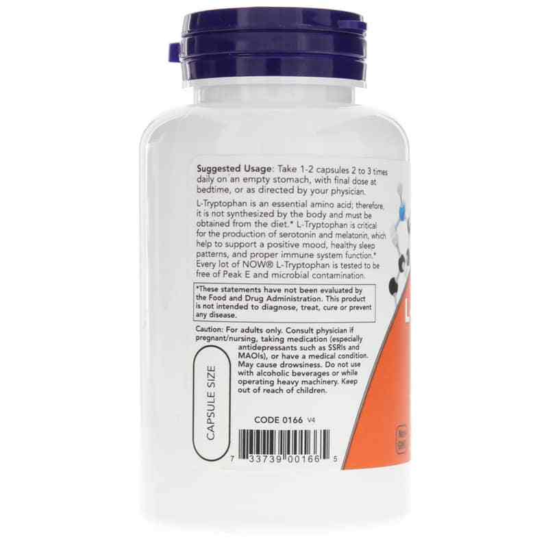 L-Tryptophan 500 Mg, 60 Veg Capsules, by NOW Foods, image #3