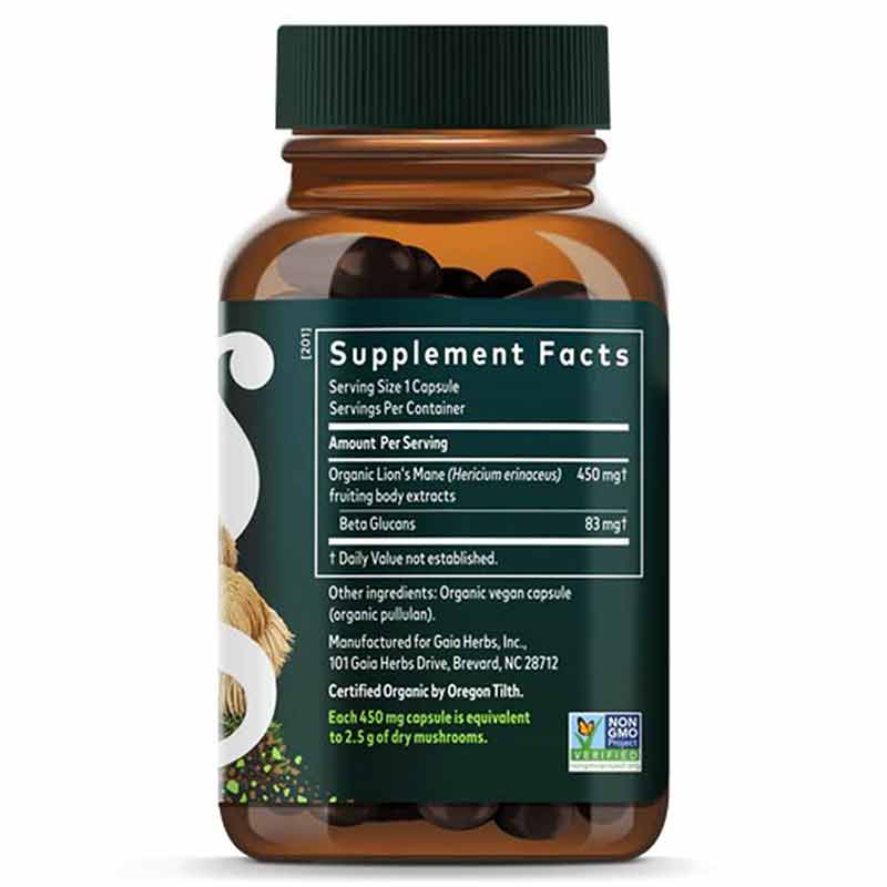 Lion's Mane Mushroom Brain & Nerve Support, 120 Vegan Capsules, by Gaia Herbs, image #2