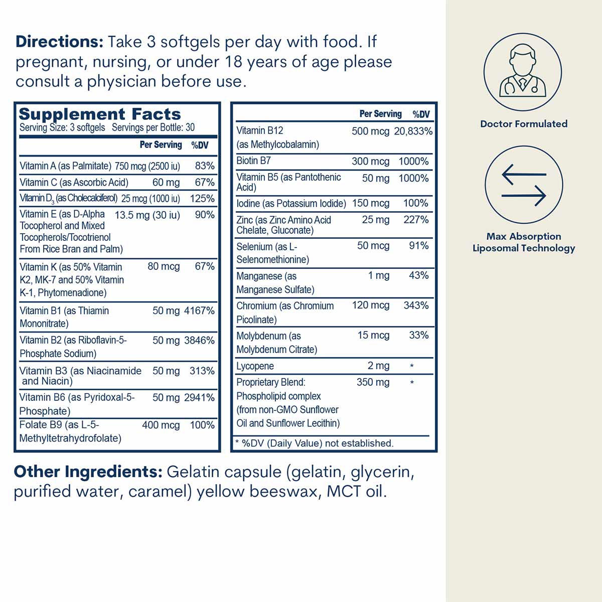 Liposomal B-Complex Multivitamin, 90 Softgels, by Core Med Science