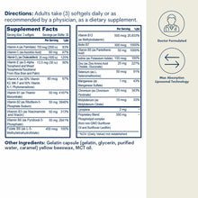 B-complex multivitamin supplement facts label showing serving size, vitamin contents, and dosage instructions with doctor-for