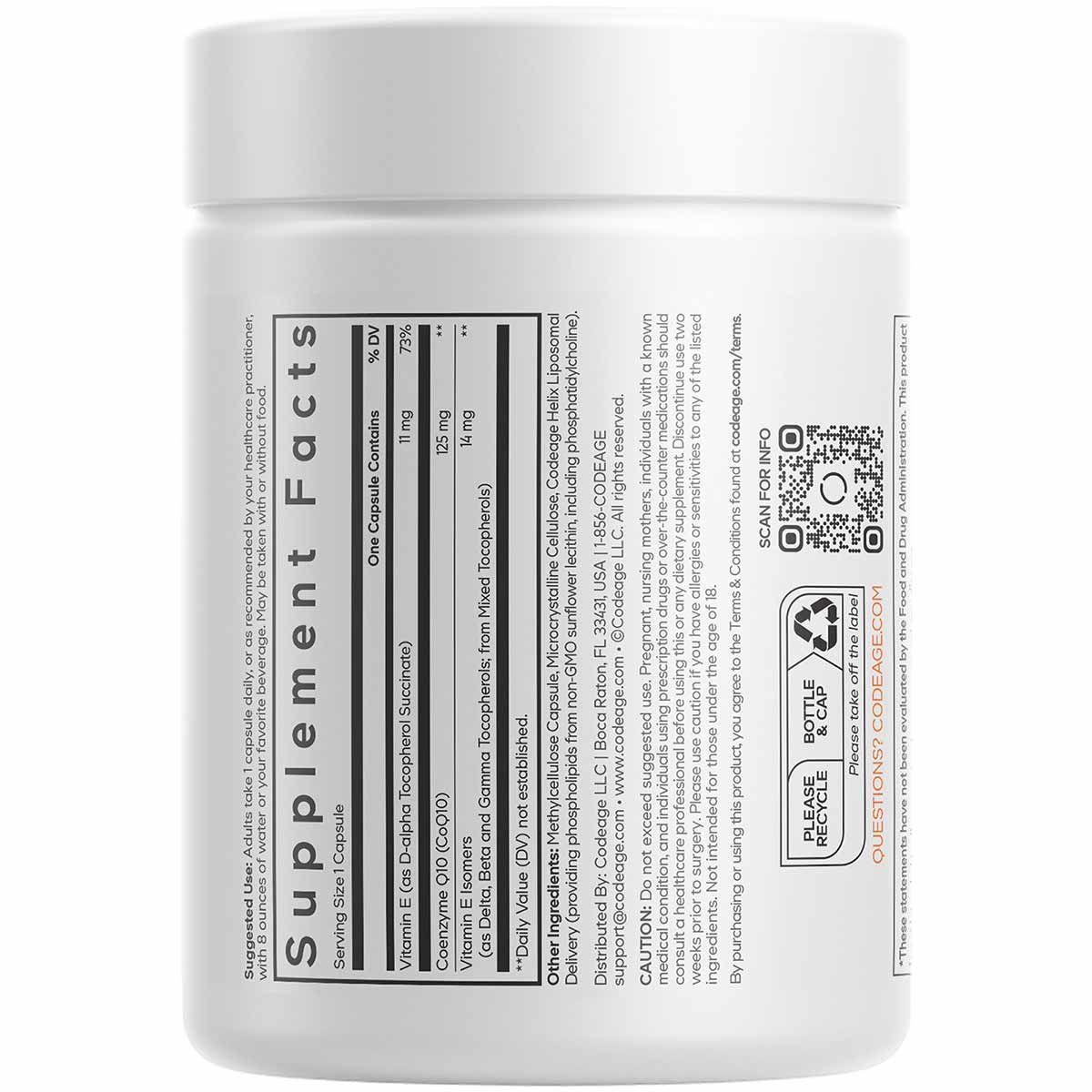 White supplement bottle labeled "Supplement Facts" with Codeage branding and ingredient information visible on the label.