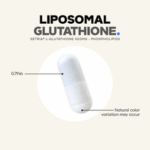 White liposomal glutathione capsule with size measurement of 0.79 inches.