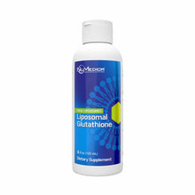 NuMedica Liposomal Glutathione liquid supplement bottle, 4 fl oz, with white cap and blue label.