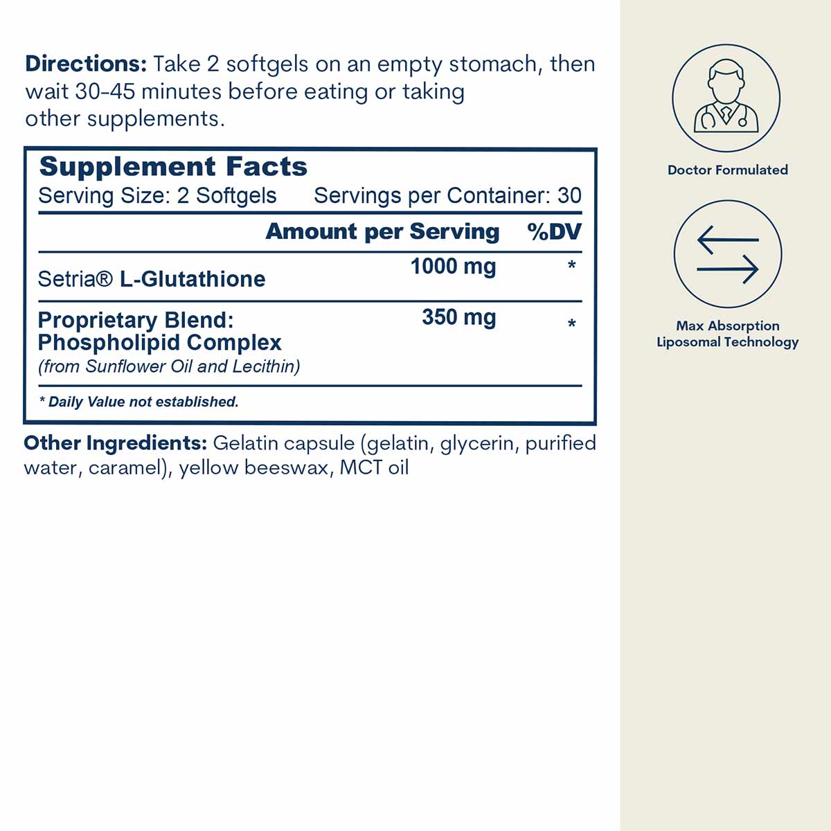 Liposomal Glutathione Softgels, 60 Softgels, by Core Med Science