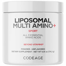 White container of Liposomal Multi Amino+ Sport powder by Codeage, unflavored, 6.15 oz.
