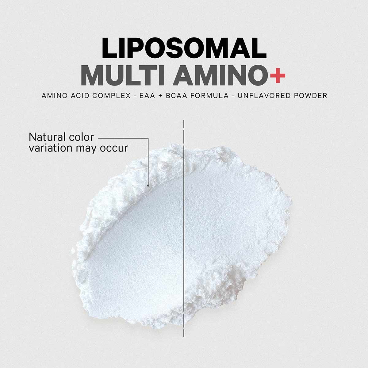 White unflavored amino acid powder with visible texture and natural color variation.