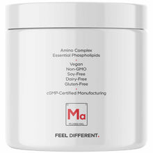 White powder container labeled Amino Complex with Essential Phospholipids, vegan and gluten-free formula by Codeage.