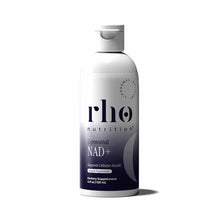 Rho Nutrition Liposomal NAD+ liquid supplement bottle, 4 fl oz, with pump dispenser and dark gradient label.