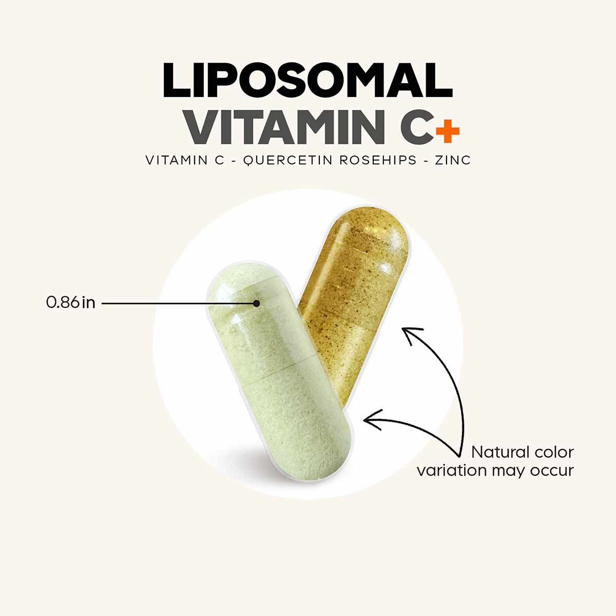 One pale green capsule and one gold capsule displayed side by side with size measurement of 0.86 inches.