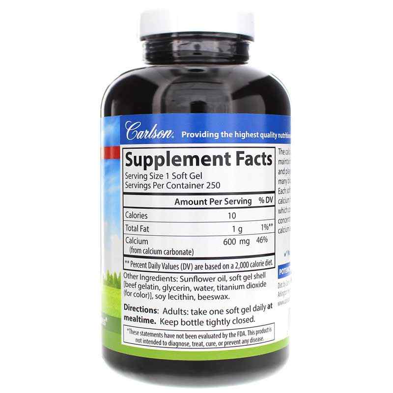 Liquid Cal-600 600 Mg Calcium, 250 Softgels, by Carlson Labs, image #2