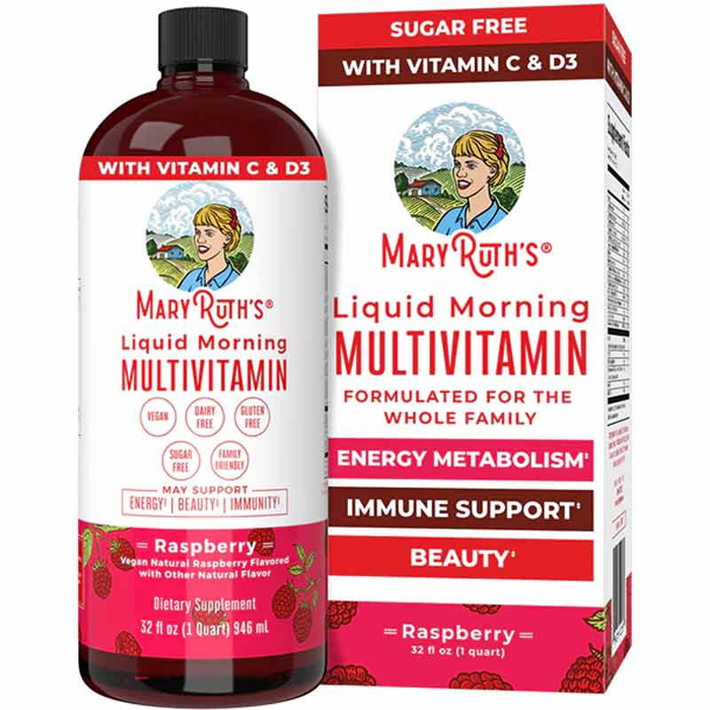 Liquid Morning Multivitamin, Raspberry, 32 Oz, by MaryRuth's Organics
