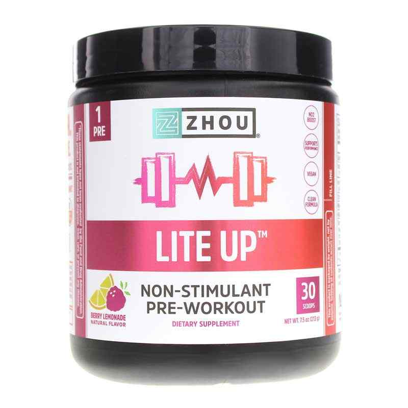 Lite Up Non Stimulant Pre-Workout, Berry Lemonade, by Zhou Nutrition