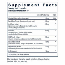 Supplement Facts label for Liver Support capsules listing ingredients including choline, dandelion extract, artichoke extract