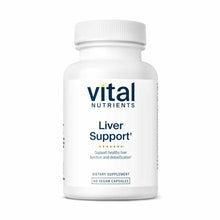 White bottle of Vital Nutrients Liver Support dietary supplement containing 60 vegan capsules with white screw-top cap.