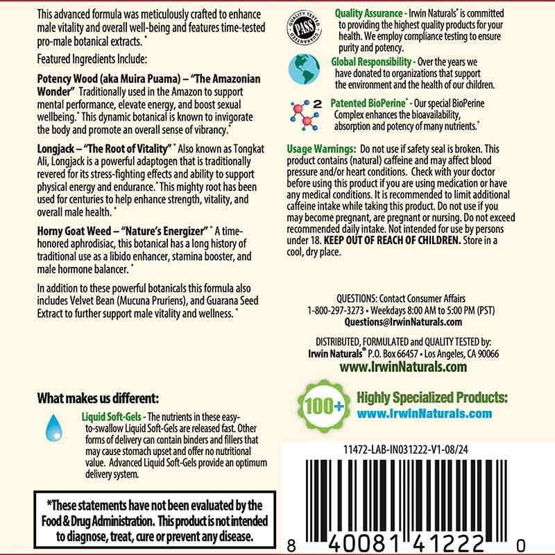Longjack Extract Potency Wood Primal-Male, 60 Liquid Softgels, by Irwin Naturals, image #3