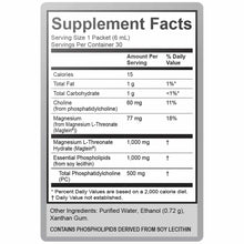 Supplement Facts label for Lypo-Spheric Magnesium showing nutritional information, ingredients, and serving size of 1 packet 