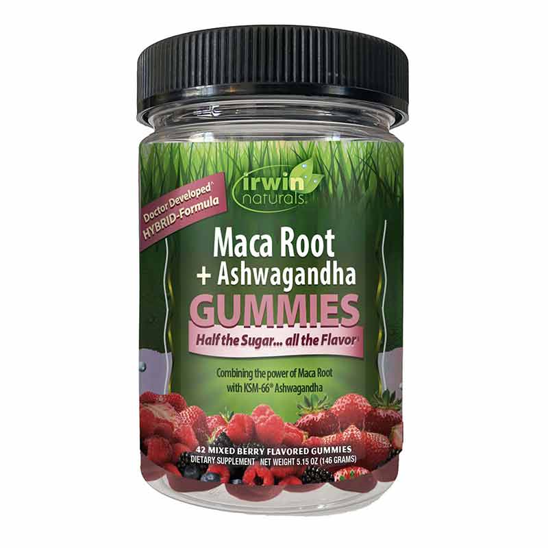 Maca Root + Ashwagandha Gummies, Strawberry, 42 Gummies, by Irwin Naturals
