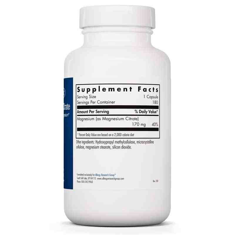 Magnesium Citrate 170 Mg, 180 Veg Capsules, by Allergy Research Group, image #2