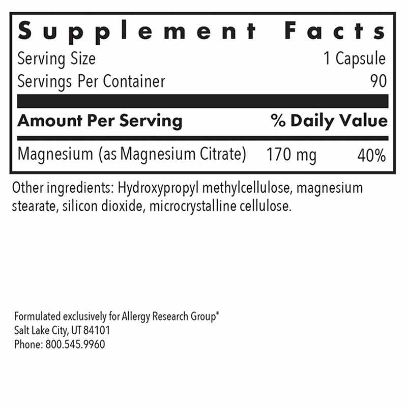 Magnesium Citrate 170 Mg, 90 Veg Capsules, by Allergy Research Group, image #2