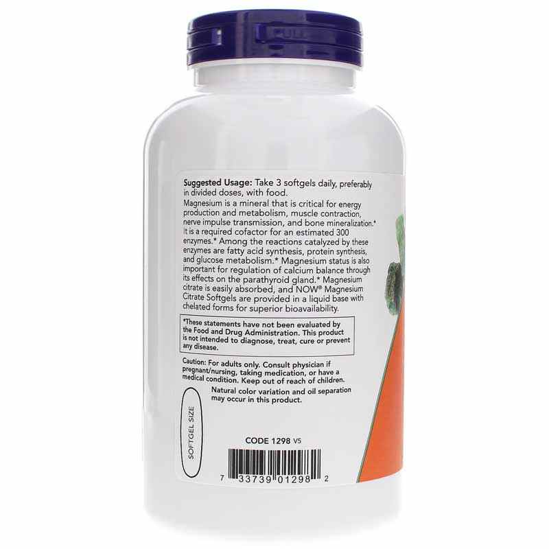 Magnesium Citrate Softgels, 180 Softgels, by NOW Foods, image #3