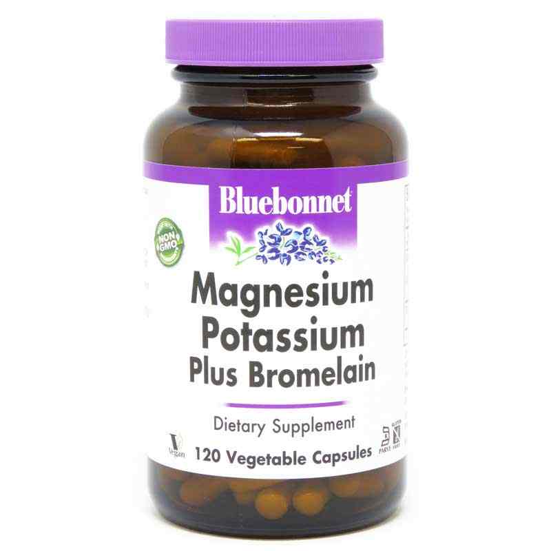 Magnesium Potassium + Bromelain, 120 Veg Capsules, by Bluebonnet
