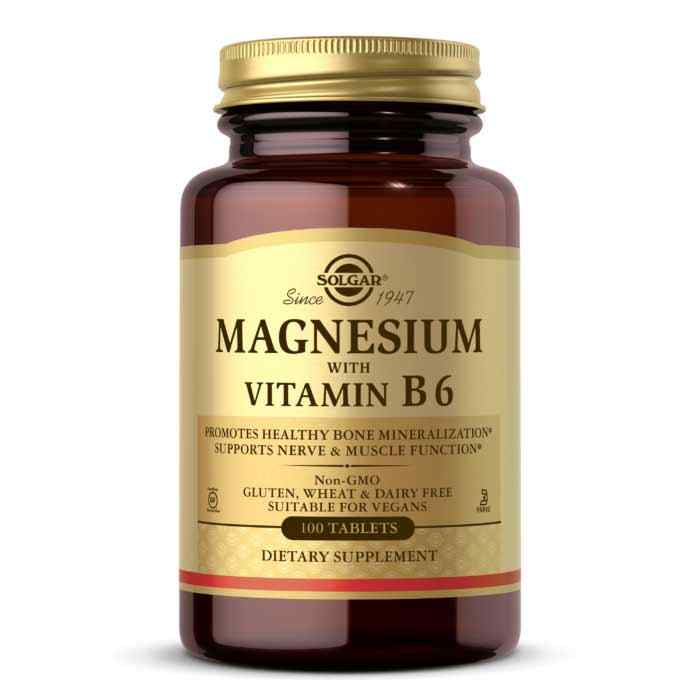 Magnesium with Vitamin B6, 100 Tablets, by Solgar