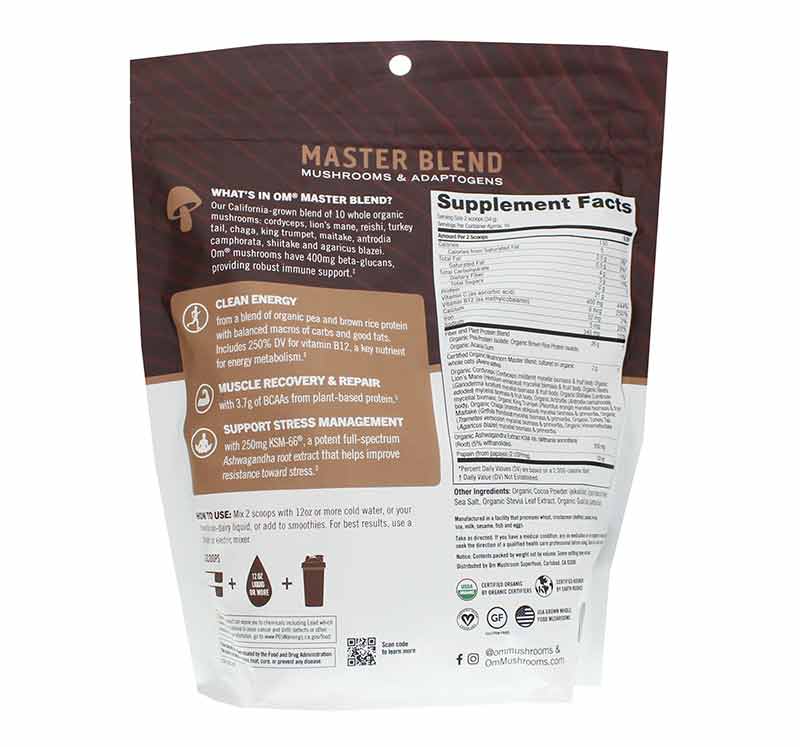 Master Blend Plant Protein, Chocolate, 16 Servings, by Om Mushroom, image #2