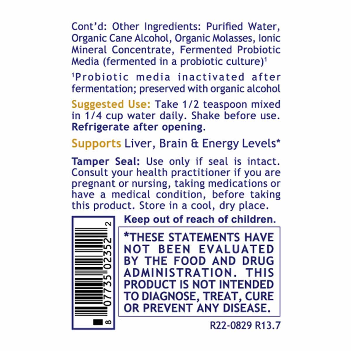 Back label of Max B-ND B Vitamin Complex supplement showing ingredients, usage instructions, and FDA disclaimer text with bar