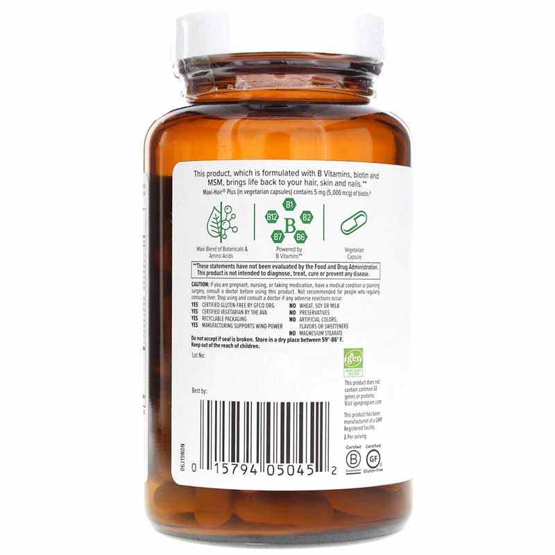 Maxi-Hair Plus Skin & Nails, 120 Veg Capsules, by Country Life, image #3