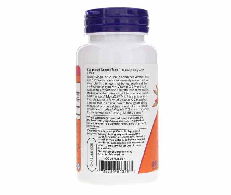 Mega D3 & MK-7, 120 Capsules, by NOW Foods, image #3