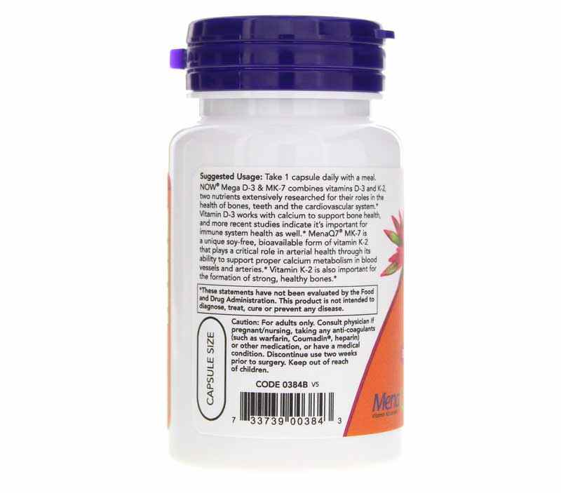 Mega D3 & MK-7, 60 Veg Capsules, by NOW Foods, image #3